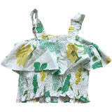 Zara Girls Floral Crop Top 6-7 Years Green Yellow Floral Print Cotton Ruffle