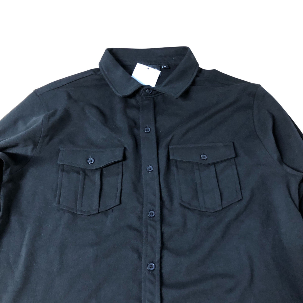 Enzo Milano Men's Long Sleeve Button Up Shirt Black with Pockets Large