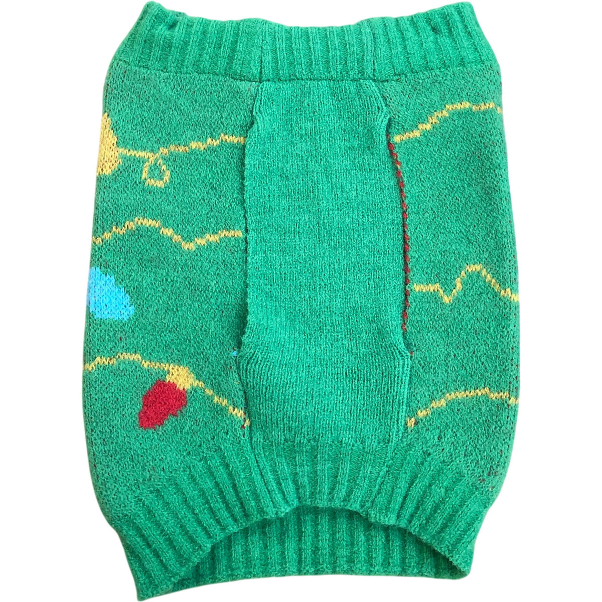 Green Christmas Dog Sweater String Lights Detail XS