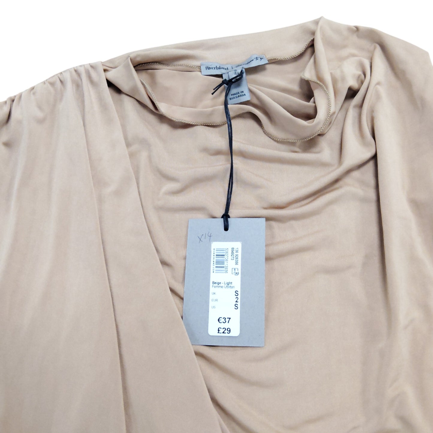 River Island Women's Wrap Top Size S Lightweight Nude Short Sleeve T-Shirt