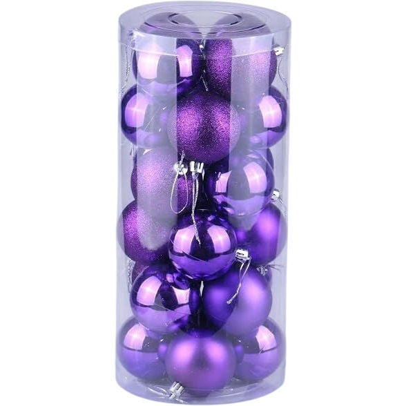 Purple Christmas Baubles Mini Set Glitter Gloss Finish 24 Pieces