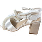 Linzi Bridal Heels UK6 Satin Open Toes Block Heel Pearl Strap Women`s Shoes