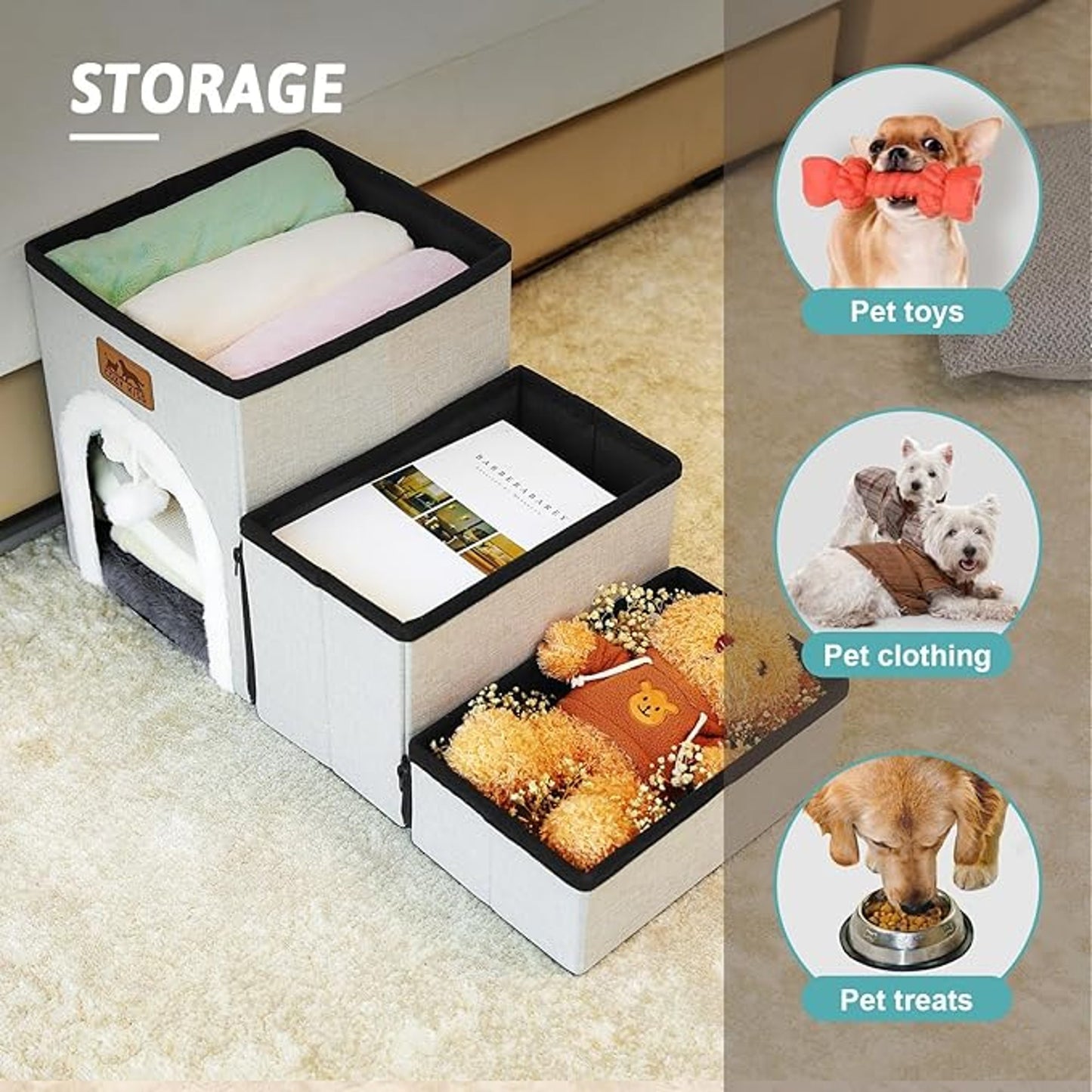 Cozy KISS Pet Steps Ramp 4 Steps Storage Soft Non Slip Steps for Dog Cat