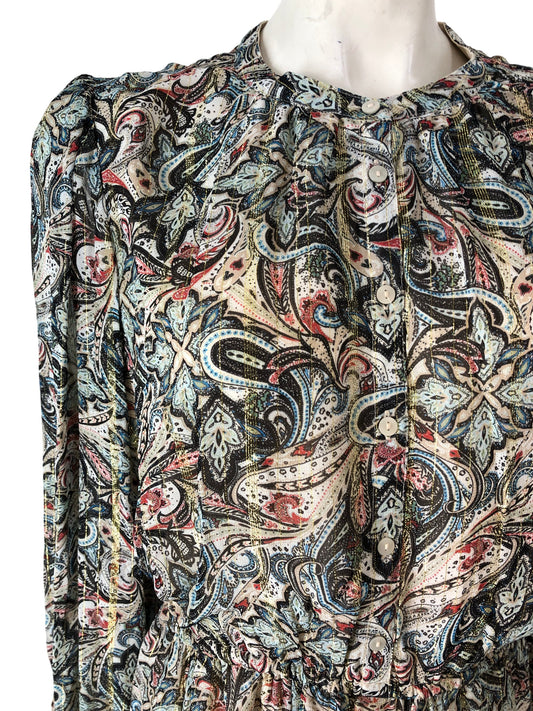 RIVER ISLAND Women's Long Sleeve Paisley Mini Dress Size 14 Floral Pattern