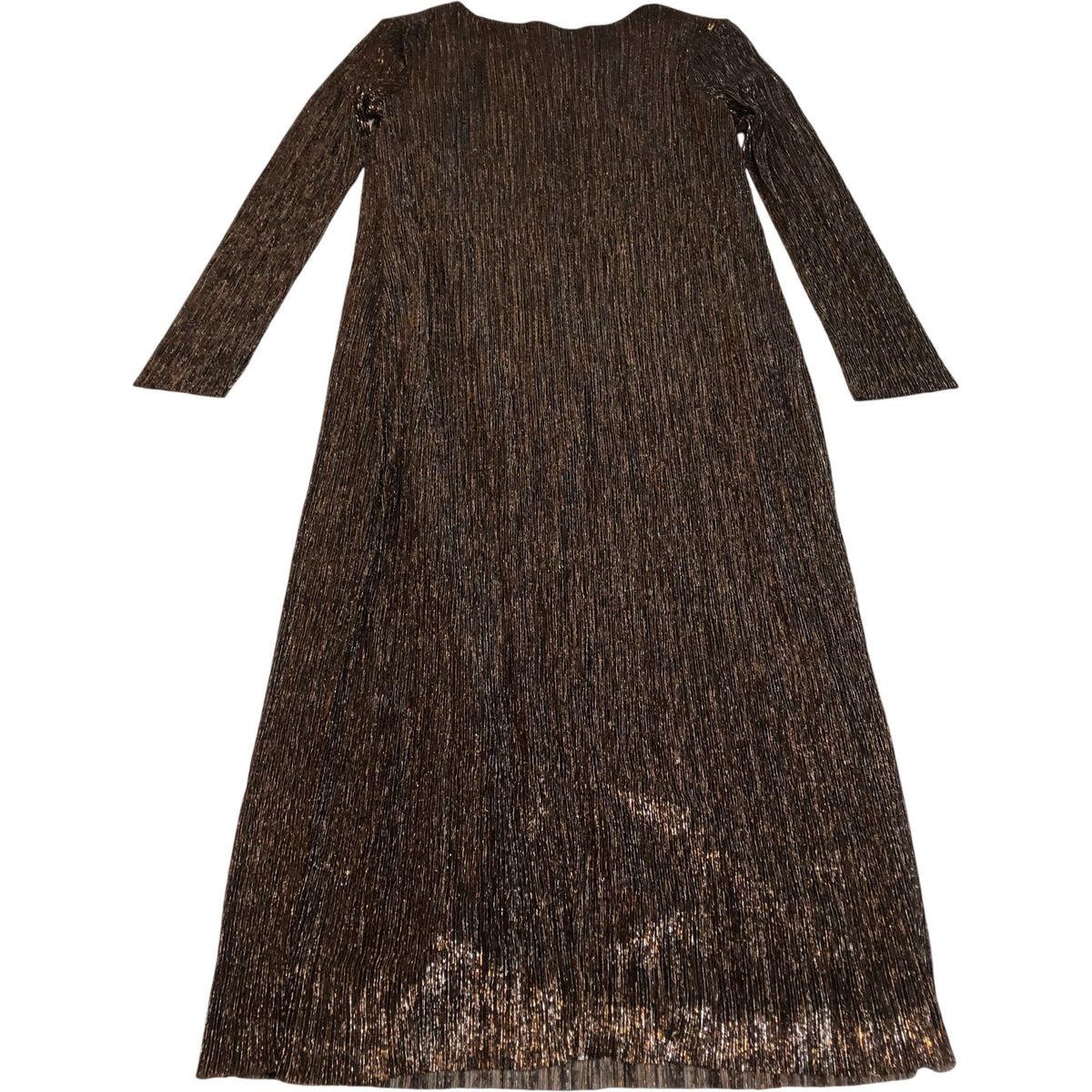 Long Sleeve Midi Dress UK10 Women's Brown Metallic Ribbed Stretch