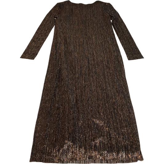 Long Sleeve Midi Dress UK10 Women's Brown Metallic Ribbed Stretch
