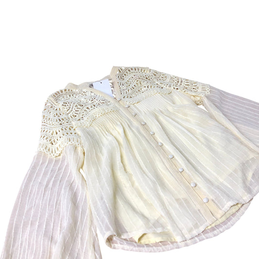 River Island UK6 Women's Yellow Crochet Detail Blouse Long Sleeve Button Up