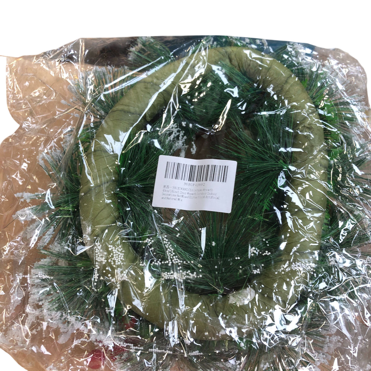 Snowy Christmas Wreath Berries & Pine Cones 16"