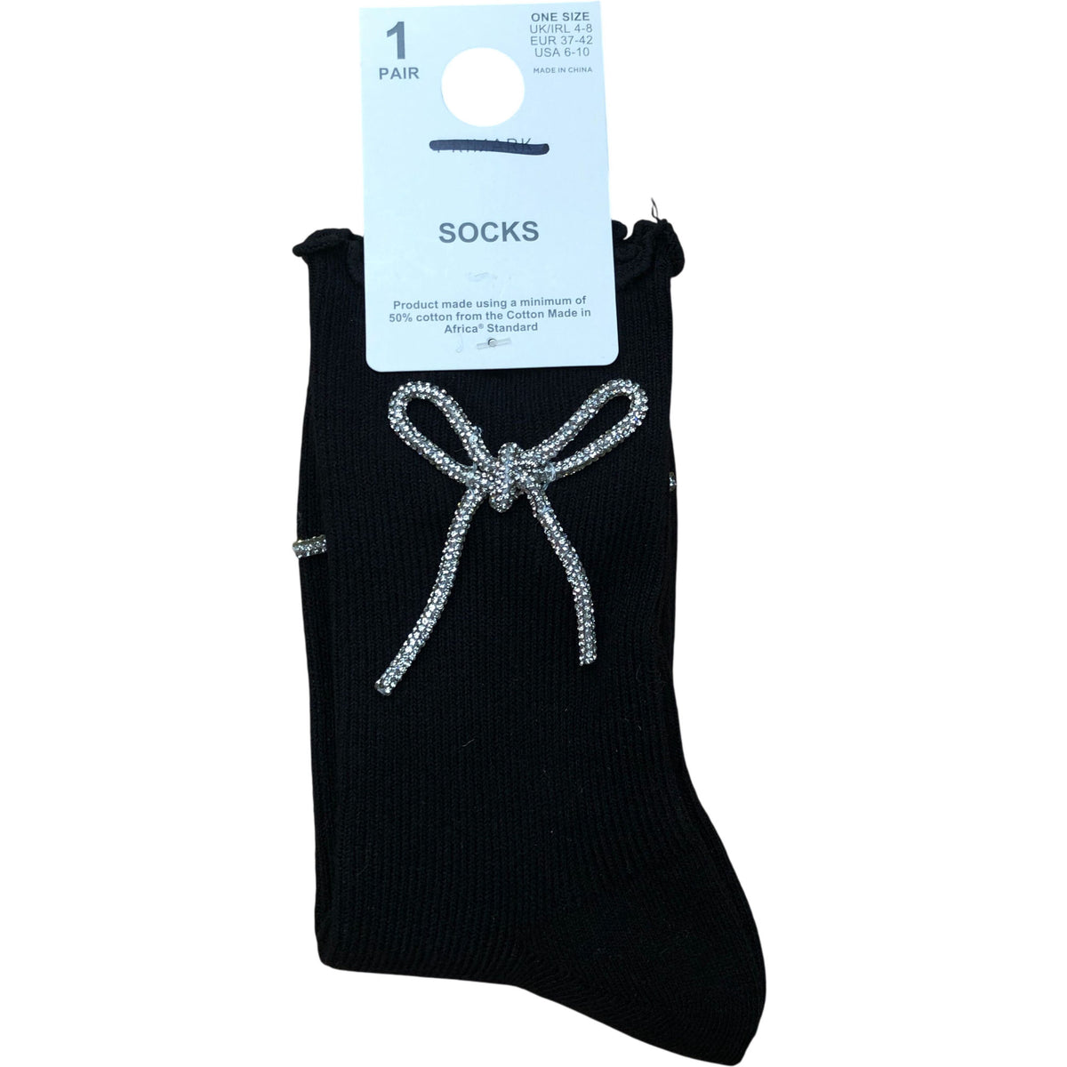 Women's Ankle Socks Black With Bow Detail 7 Pack Size UK 4-8