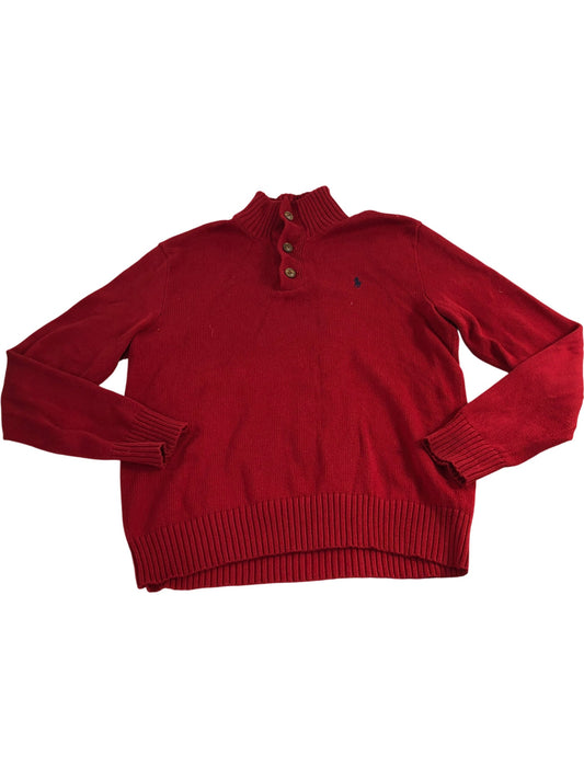 POLO By Ralph Lauren Men's Medium Red Jumper Knit Sweater Button Neck Collar