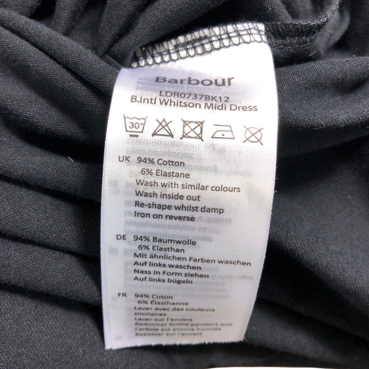 Barbour International Whitson Midi Dress UK12 Women's Black Cotton Casual Style