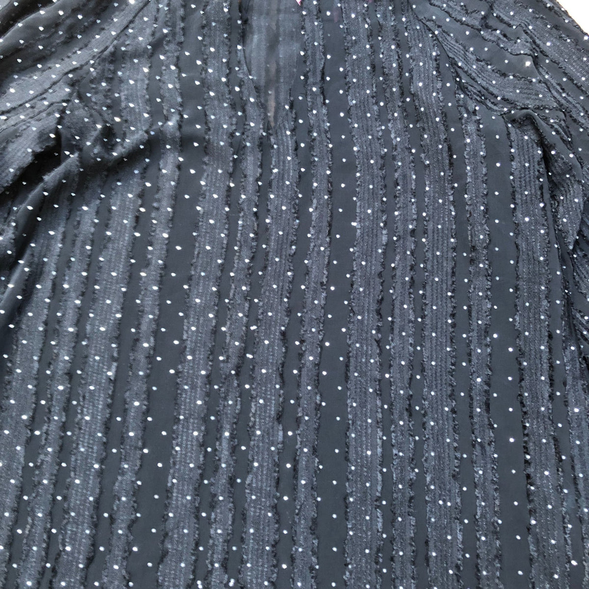 Lipsy Black Long Sleeve Blouse UK Size 8 Women's Sheer Pleated Polka Dot