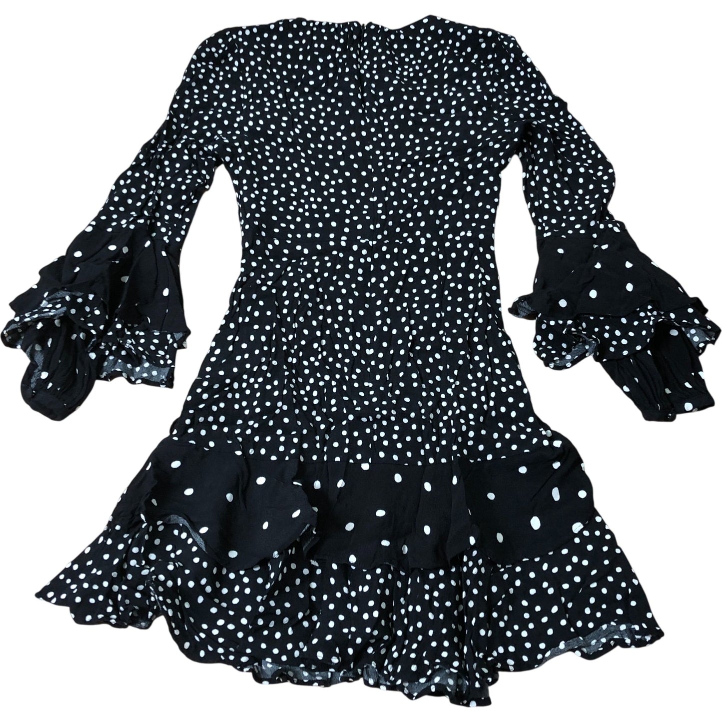 Black Polka Dot Dress Ruffle Bell Sleeve Smock Style Size 8
