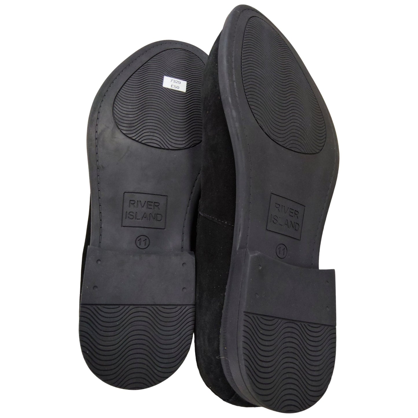 River Island Suede Loafers UK11 Men's Black Casual Slip On Shoes Tassel Detail