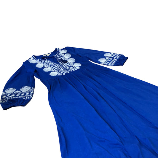 Boden Embroidered Maxi Dress Women's Blue Long Sleeve Cotton Blend UK4