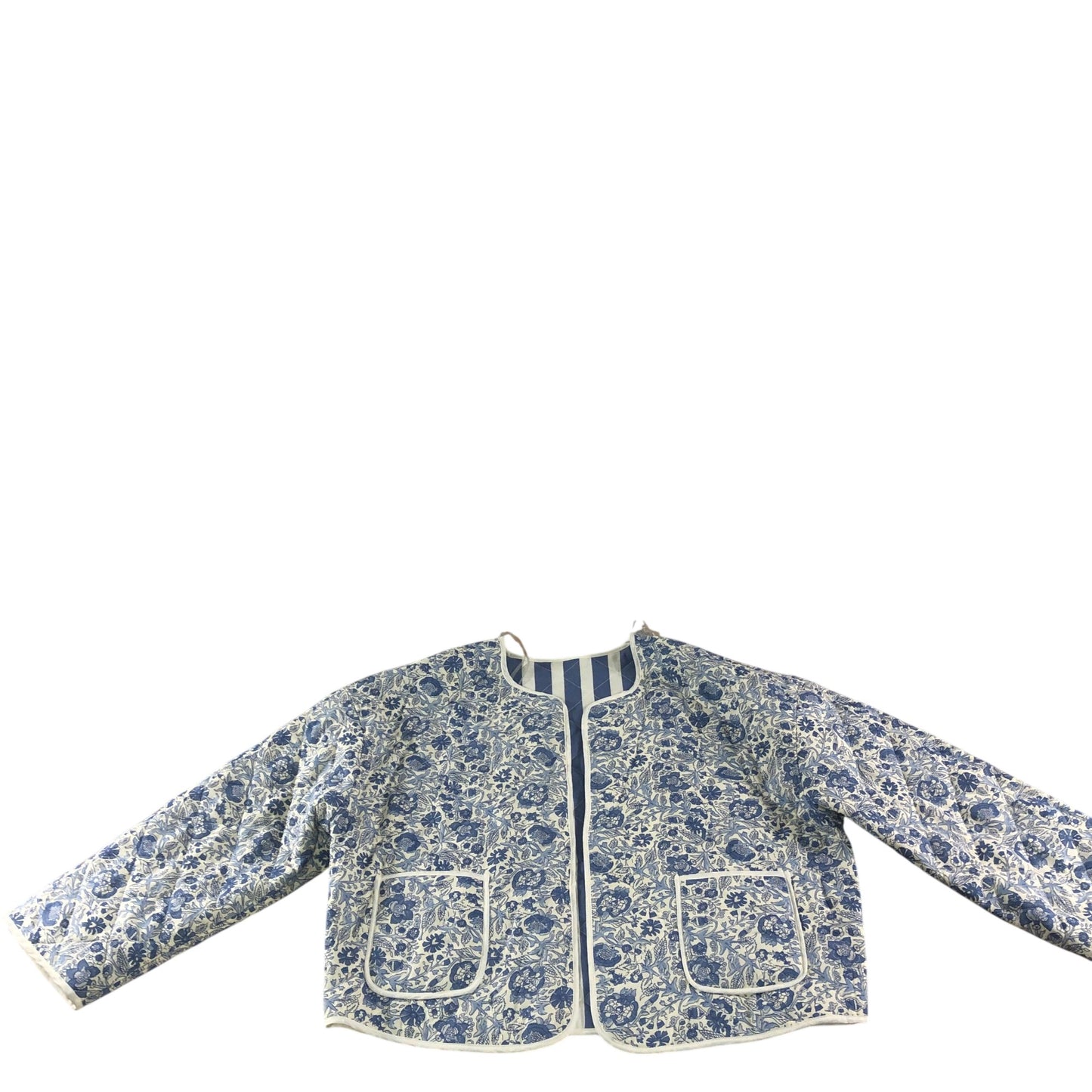 River Island Reversible Striped Floral Quilted Jacket Women's Blue Large