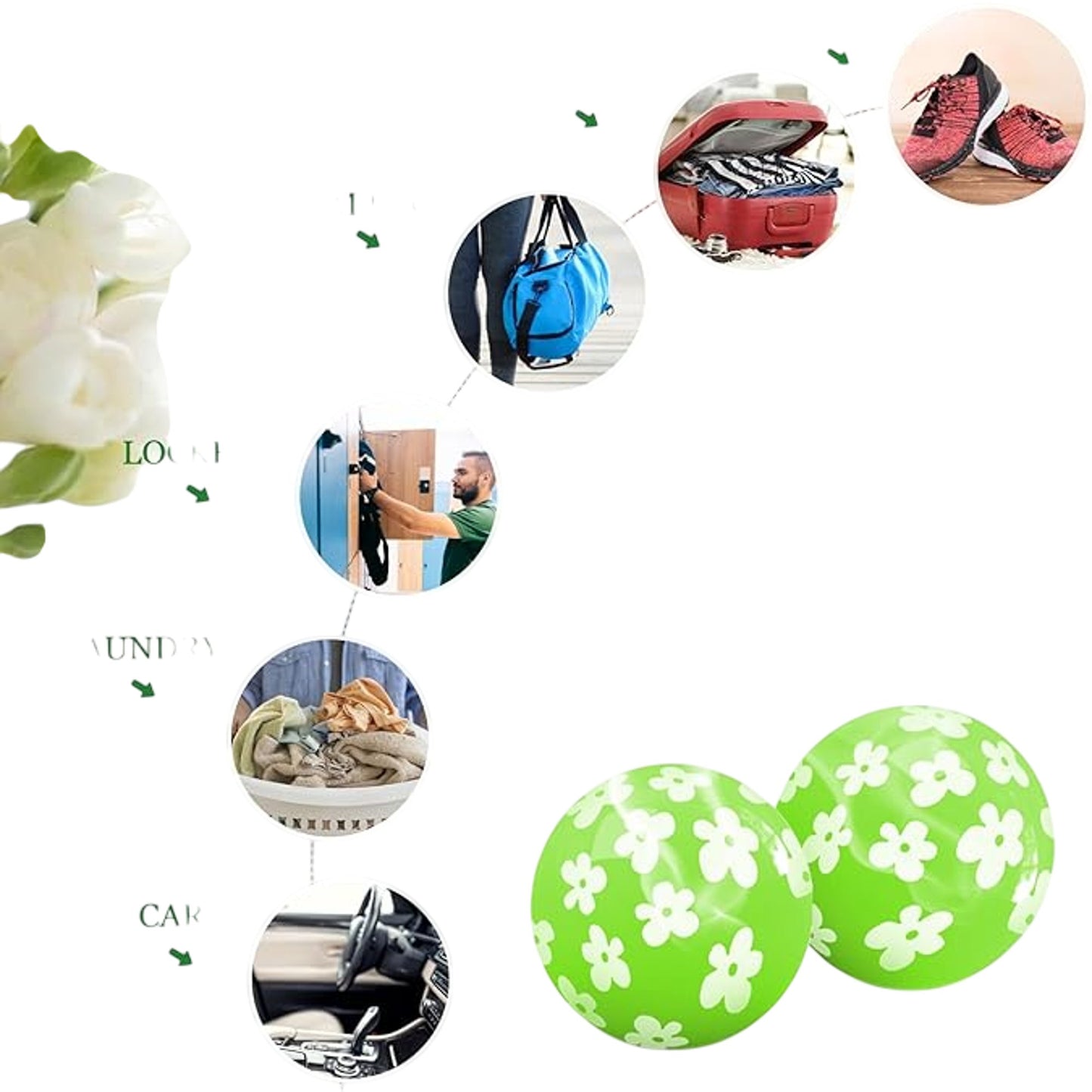 Green Flower Scented Shoe Fresheners Pack Of Six Ball Fresheners For Gym Bags