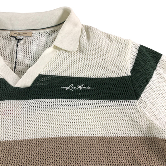 River Island XL Men's Polo Shirt Green White Striped Short Sleeve