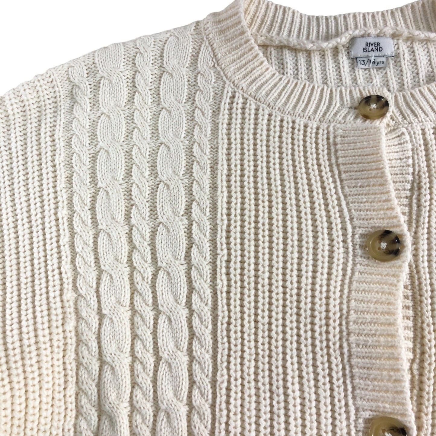 River Island Chunky Knit Cardigan Shirt UK 13-14 Years Cream Cable Knit