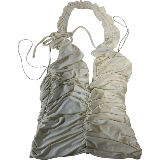 River Island Women's Cream Ruched Halter Neck Top Halter Style Small
