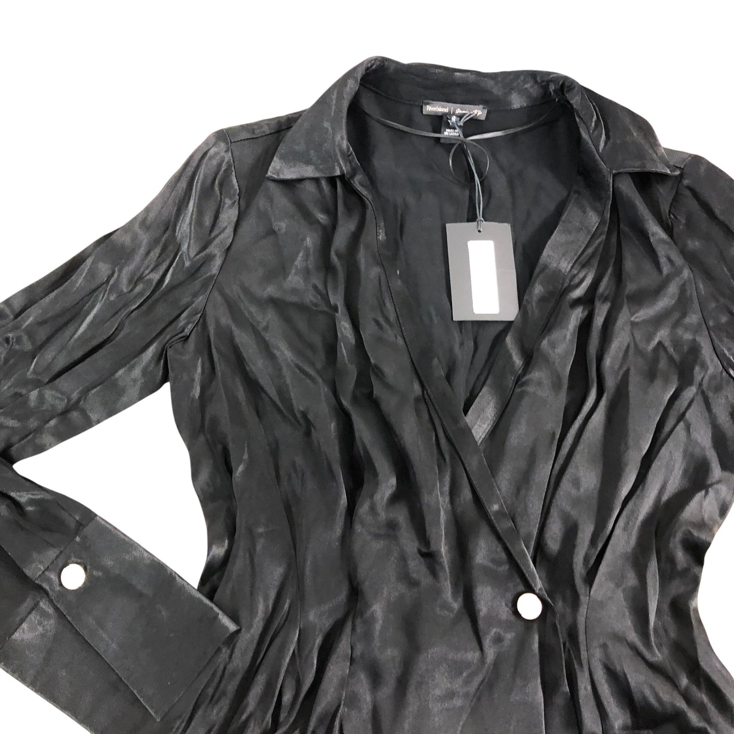 River Island Women's Black Blouse Size 6 Elegant Style Long Sleeve Button Detail