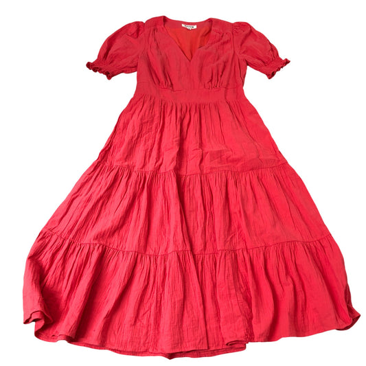 V Neck Midi Dress Women's Red Cotton Tiered Summer Style Size 14