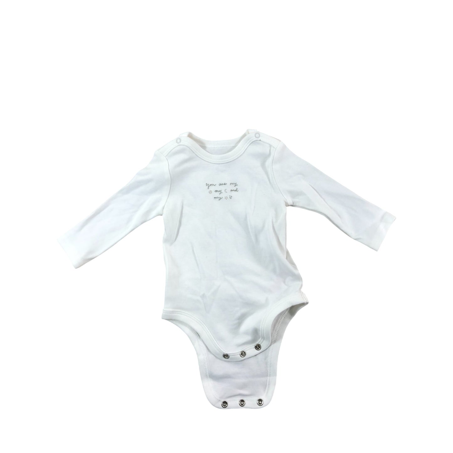 Mamas And Papas Baby Bodysuit 0 3 Months White Long Sleeve Cotton Cute Design