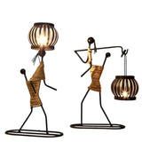 Stylish Black Metal Candle Holder Set Rustic African Style Art Home Décor