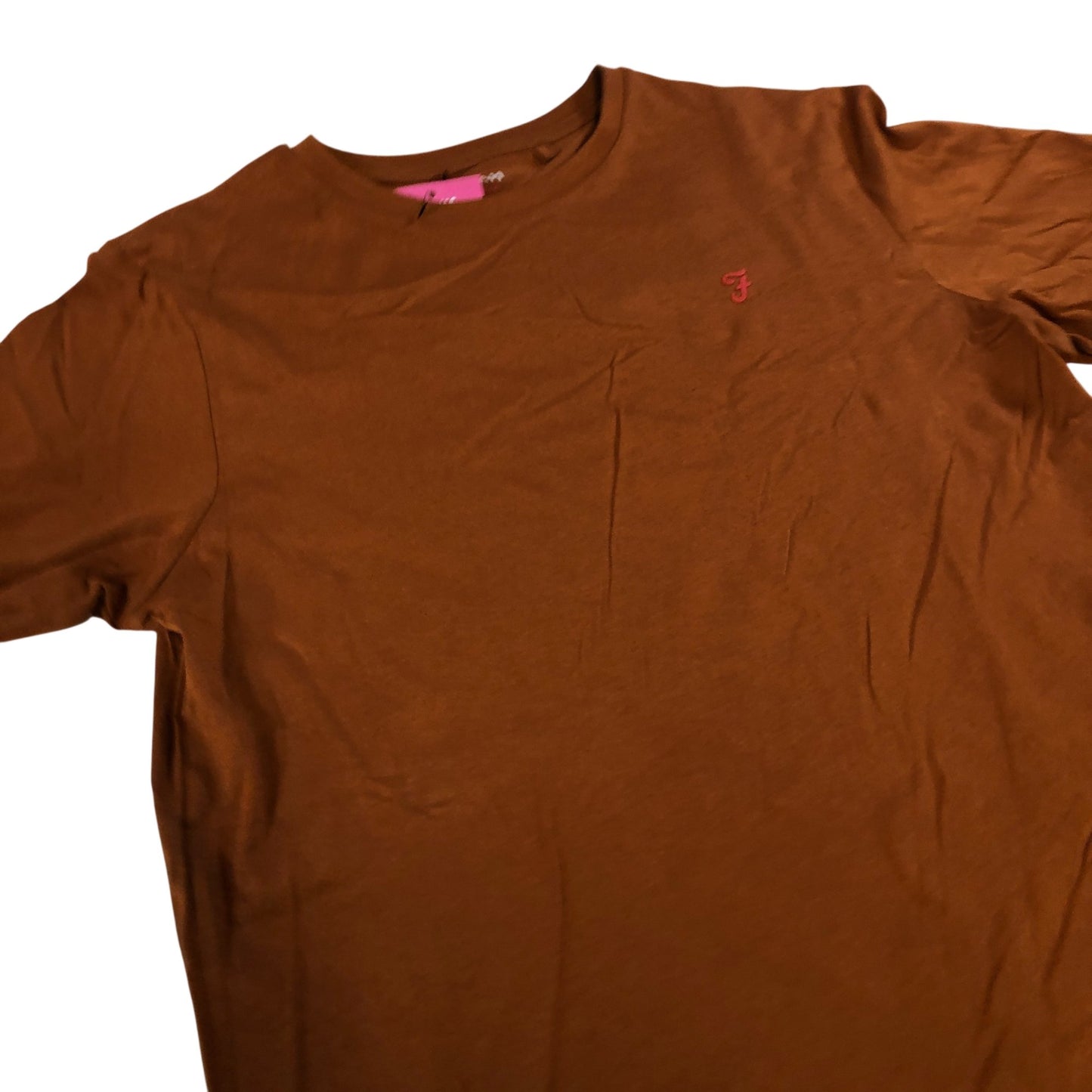 Farah T-Shirt Men's Orange Short Sleeve Cotton Crew Neck Tee Medium