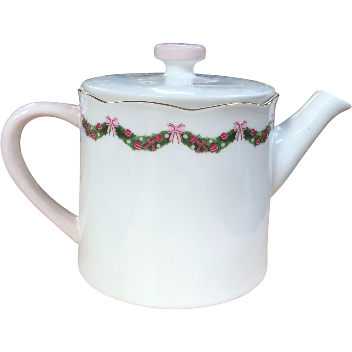 Vintage Style Christmas Village Themed Gold Trim Ceramic Teapot