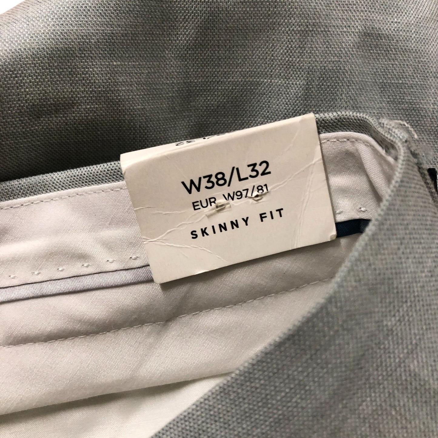 River Island W38 L32 Men's Skinny Fit Trousers Light Green Slim Stretch Style