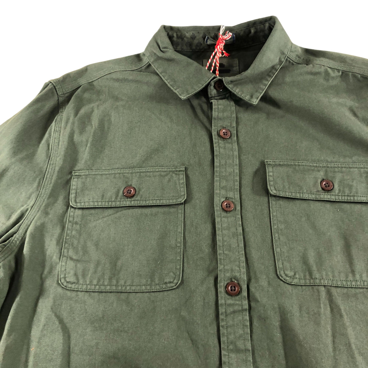 Furze Garment Dye Twill Shirt Khaki Green Long Sleeve Size Large