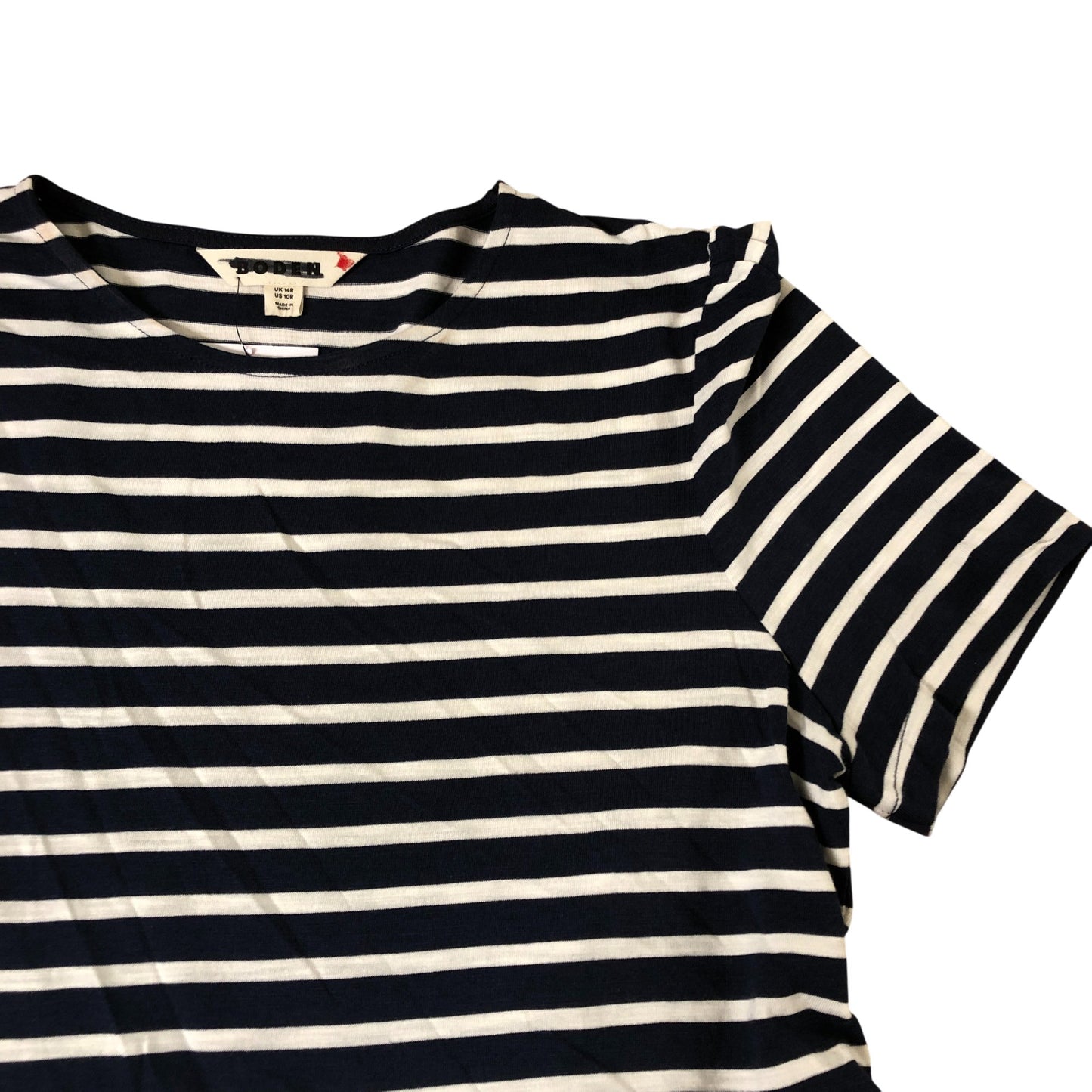 Striped Dress UK14 Women's Short Sleeve Midi Cotton Blend Navy Cream