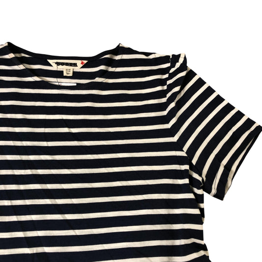 Striped Dress UK14 Women's Short Sleeve Midi Cotton Blend Navy Cream