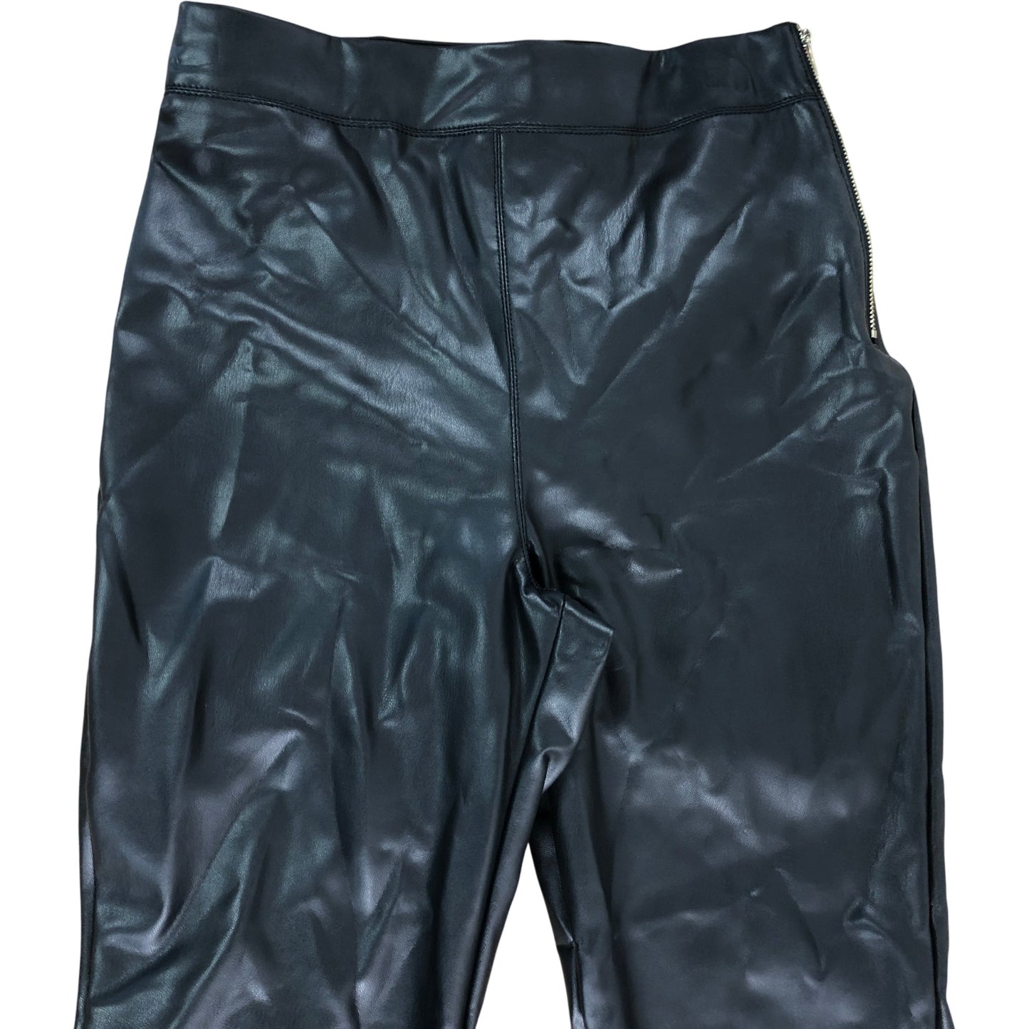 River Island Black Flared Trousers UK8 Women's Faux Leather High Waist