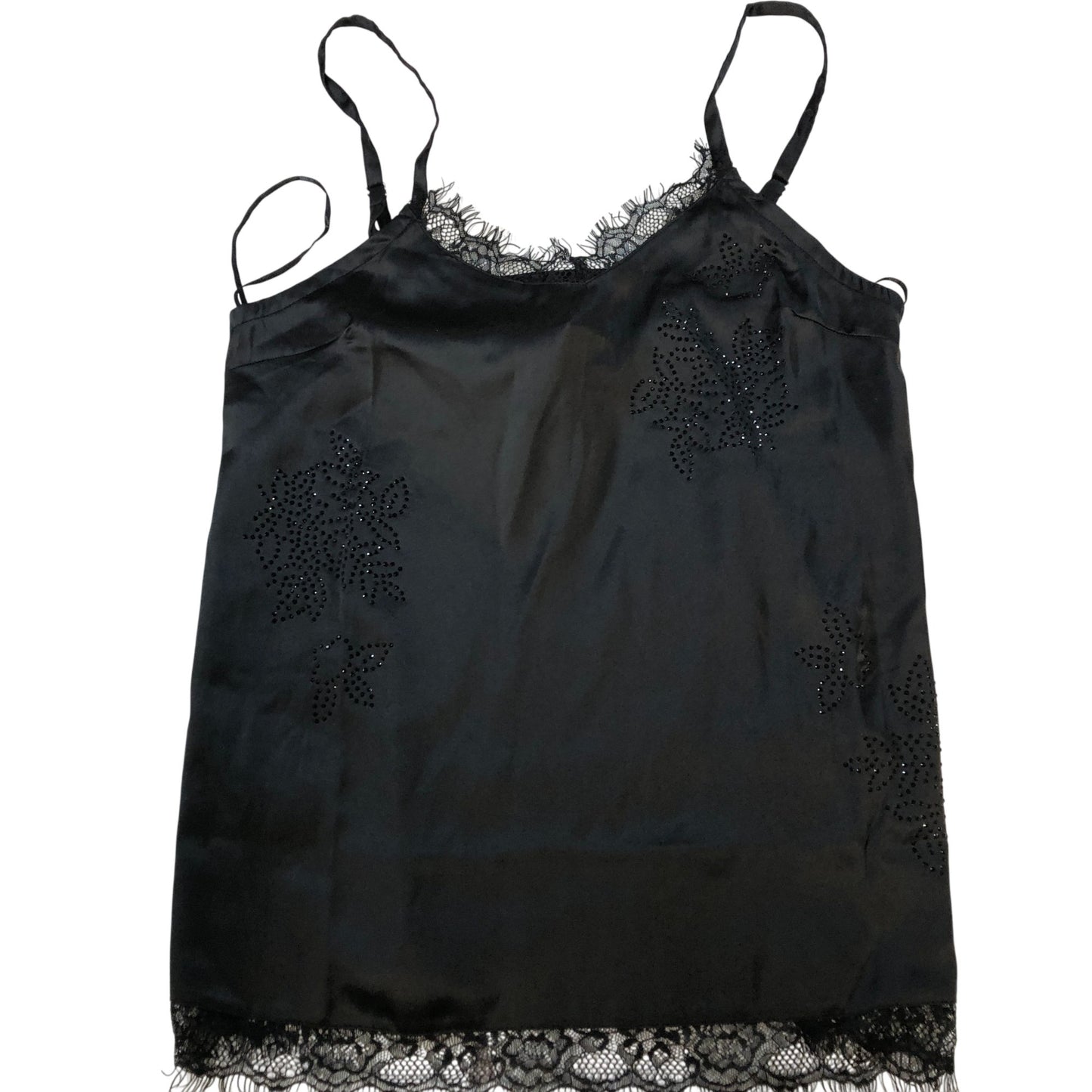 River Island Black Lace Camisole Top UK6 Women's With Floral Detail