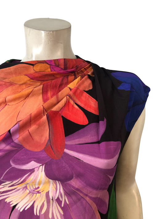 Ted Baker London Floral Print Dress UK 10 Women's Maxi Draped Neck Size 2