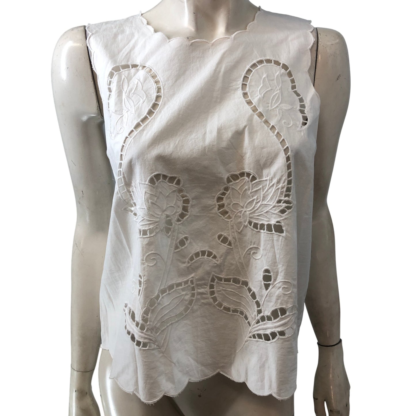 River Island White Floral Embroidered Blouse Size UK10 Women's Relaxed