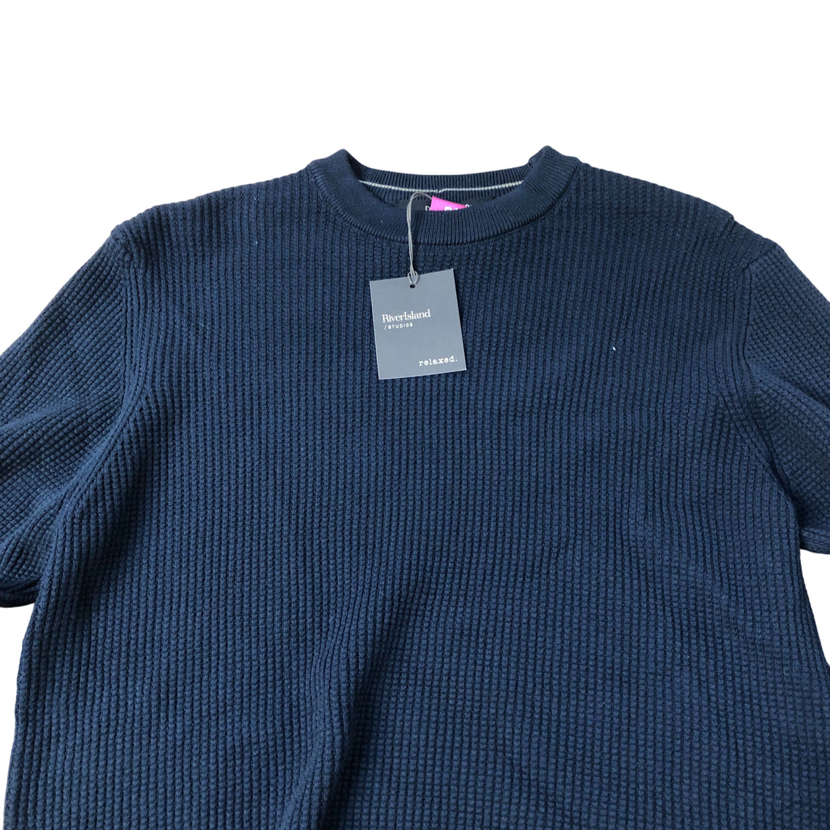 River Island Relaxed Fit Sweater Size M Men's Dark Navy Cotton Blend Knit