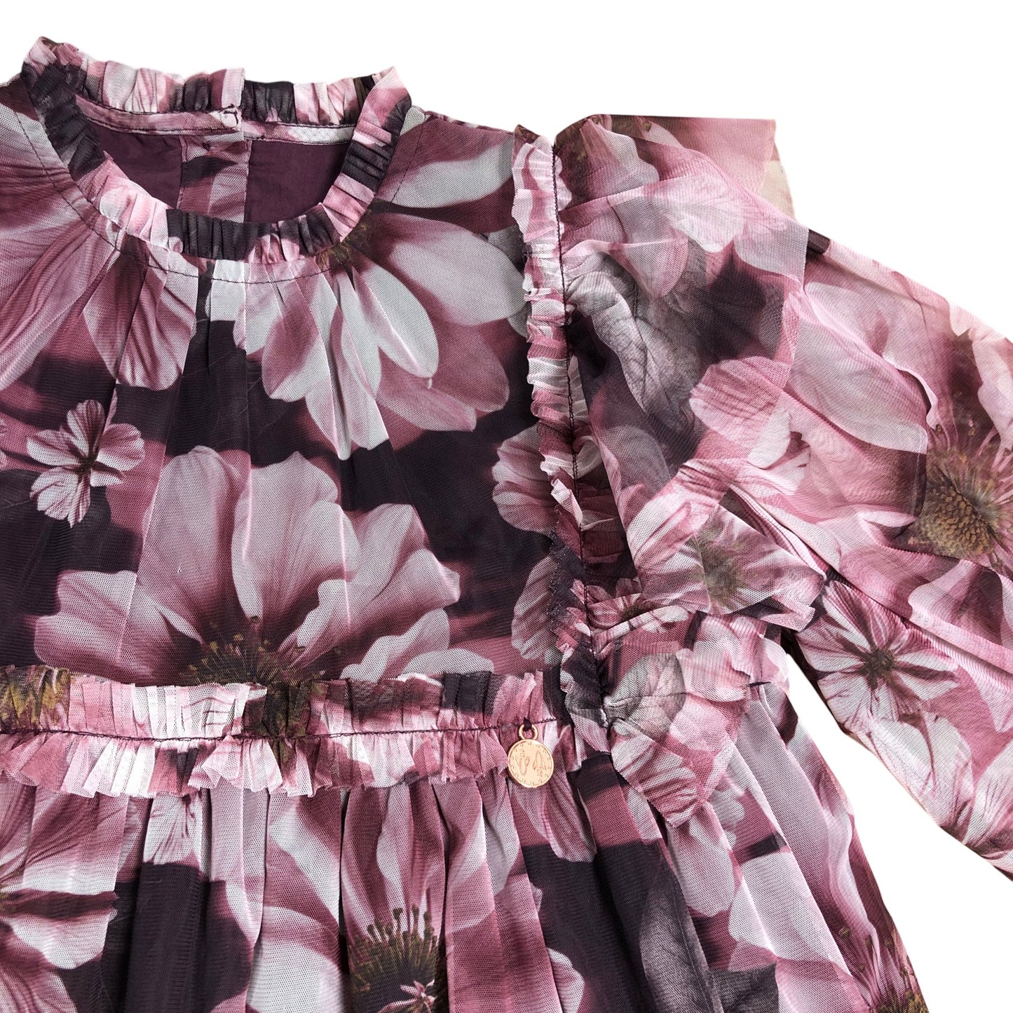 Branded Floral Print Dress Girls Stylish Puff Sleeve Long 12-18 Months