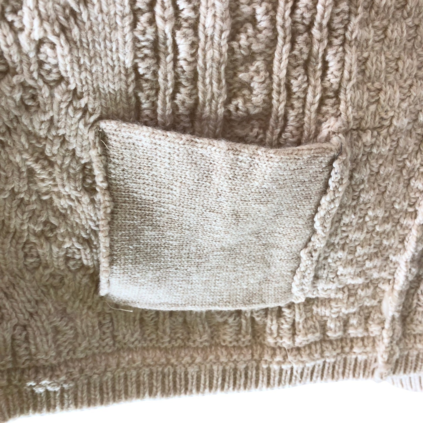 SAOL Ladies Side Zip Cardigan Merino Wool Beige Cable Knit Medium