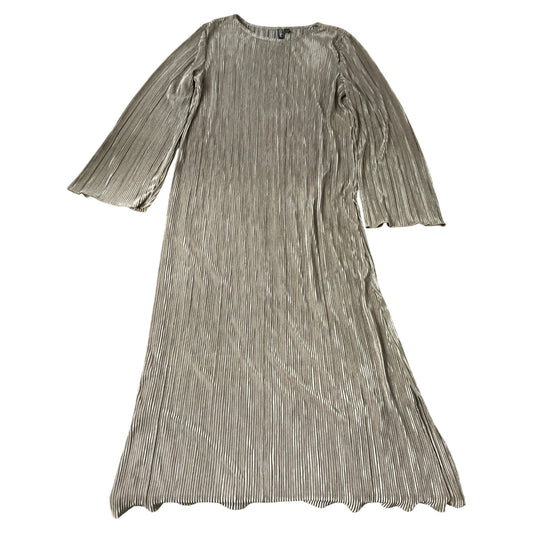Pieces Pleated Plisse Maxi Dress XL Women's Long Sleeve Side Splits Stone