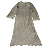 Pieces Pleated Plisse Maxi Dress XL Women's Long Sleeve Side Splits Stone