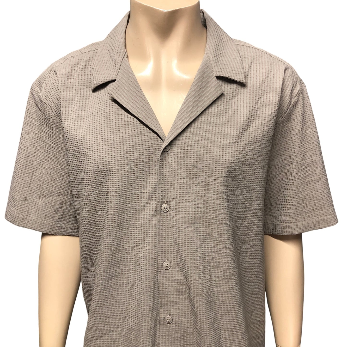 River Island Button Up Shirt Men's Short Sleeve Check Pattern Size XXL Grey