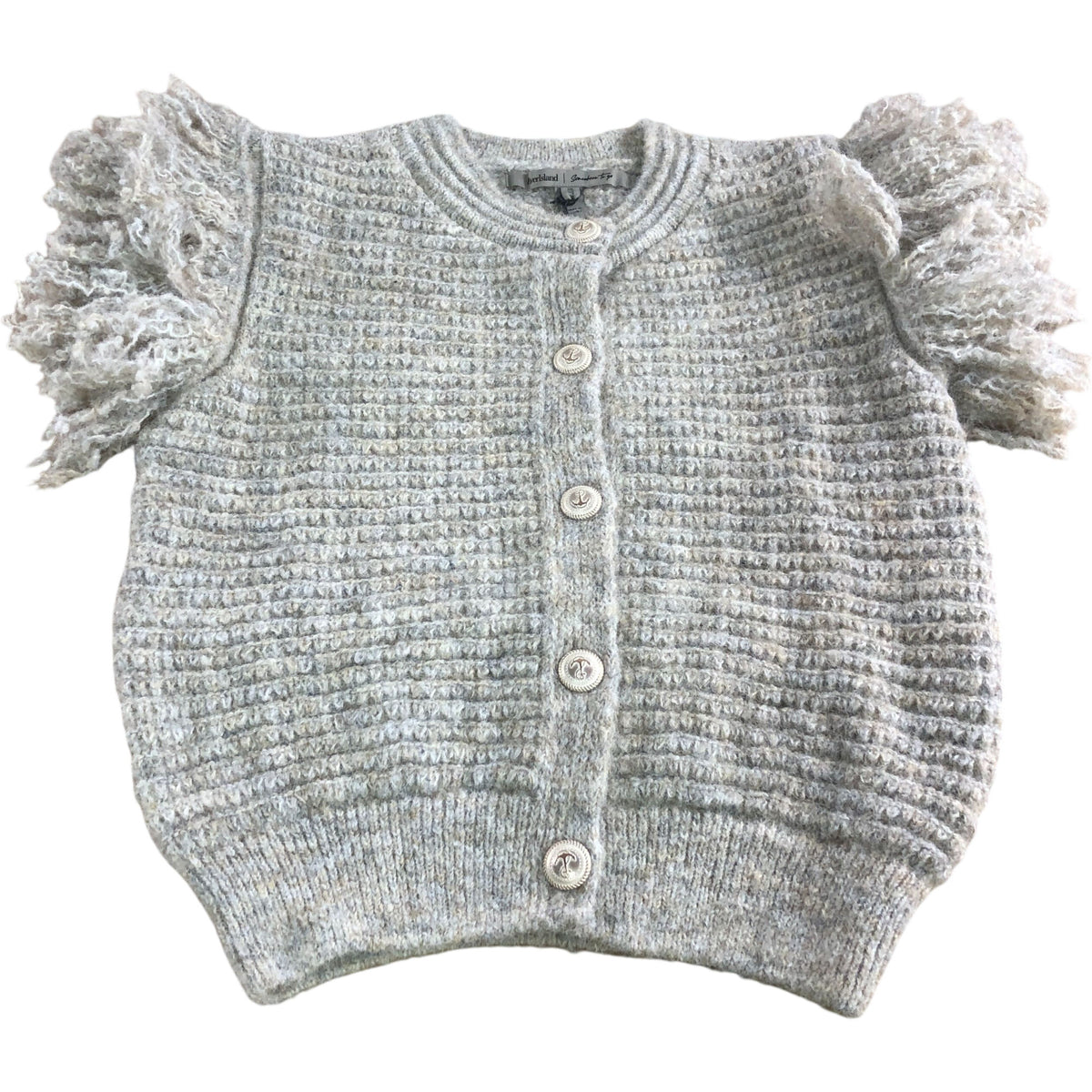 River Island Women's XS Button Cardigan Grey Frill Detail
