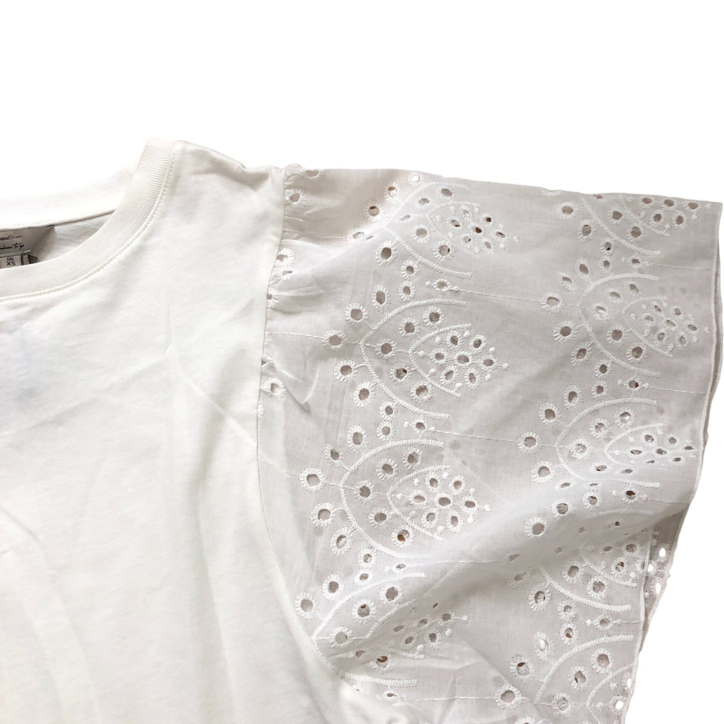 River Island Women's XS White Top Eyelet Detailed Puff Sleeve Summer Fashion