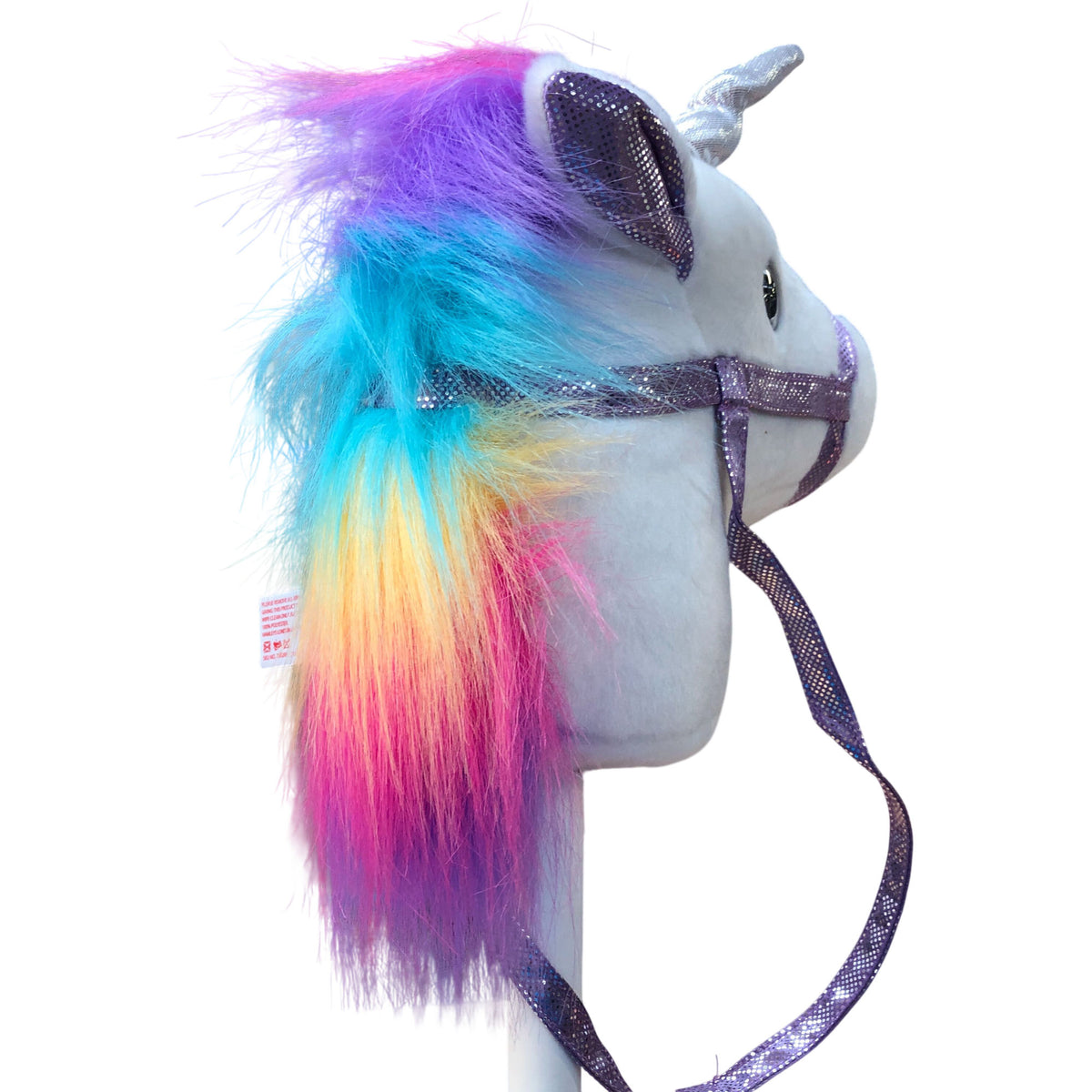 Unicorn Hobby Horse Plush Ride On Toy Rainbow Mane