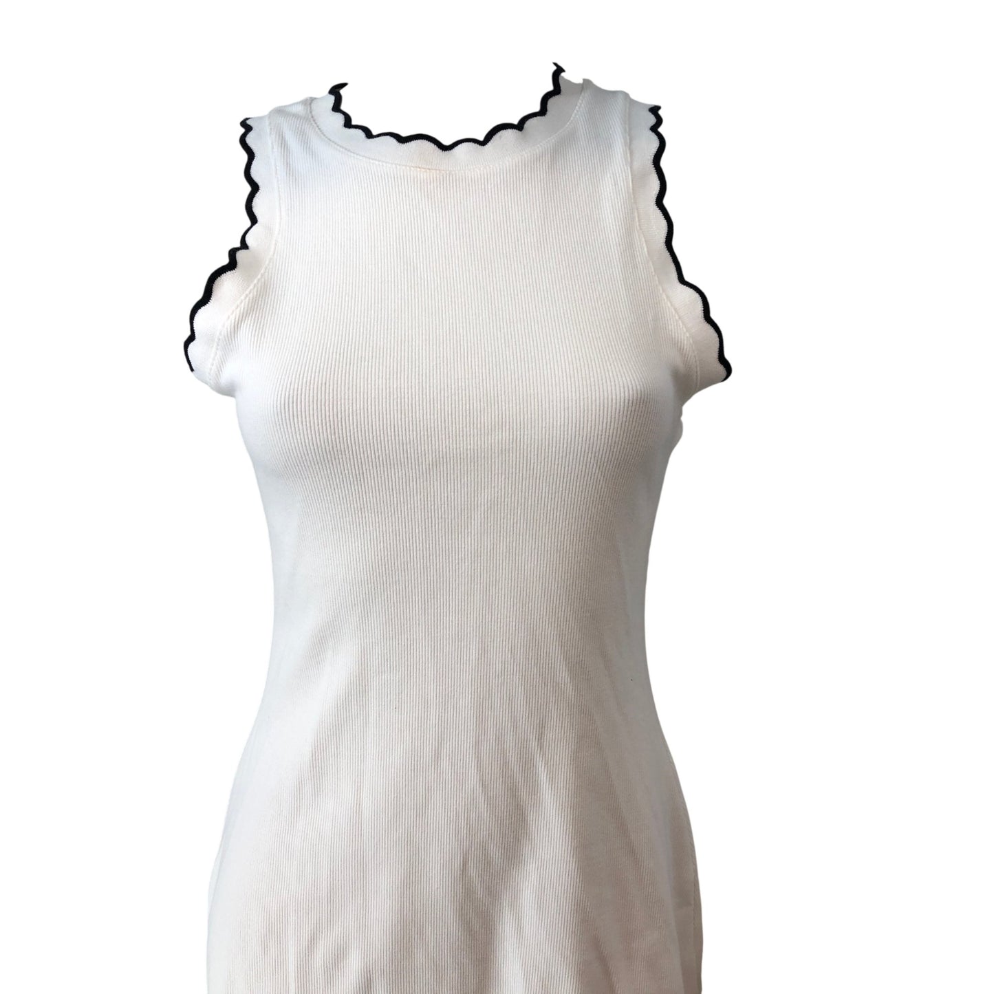 River Island Women's White Dress UK8 Scalloped Edges Sleeveless Ribbed