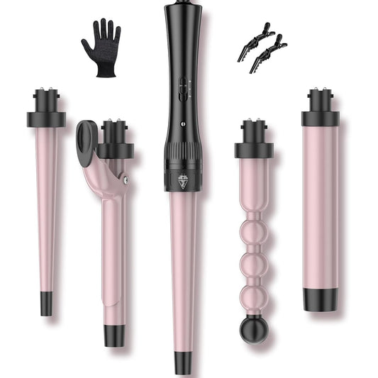 ELEHOT Store 6 In 1 Hair Curling Wand L-F7 Ceramic Interchangeable Barrels