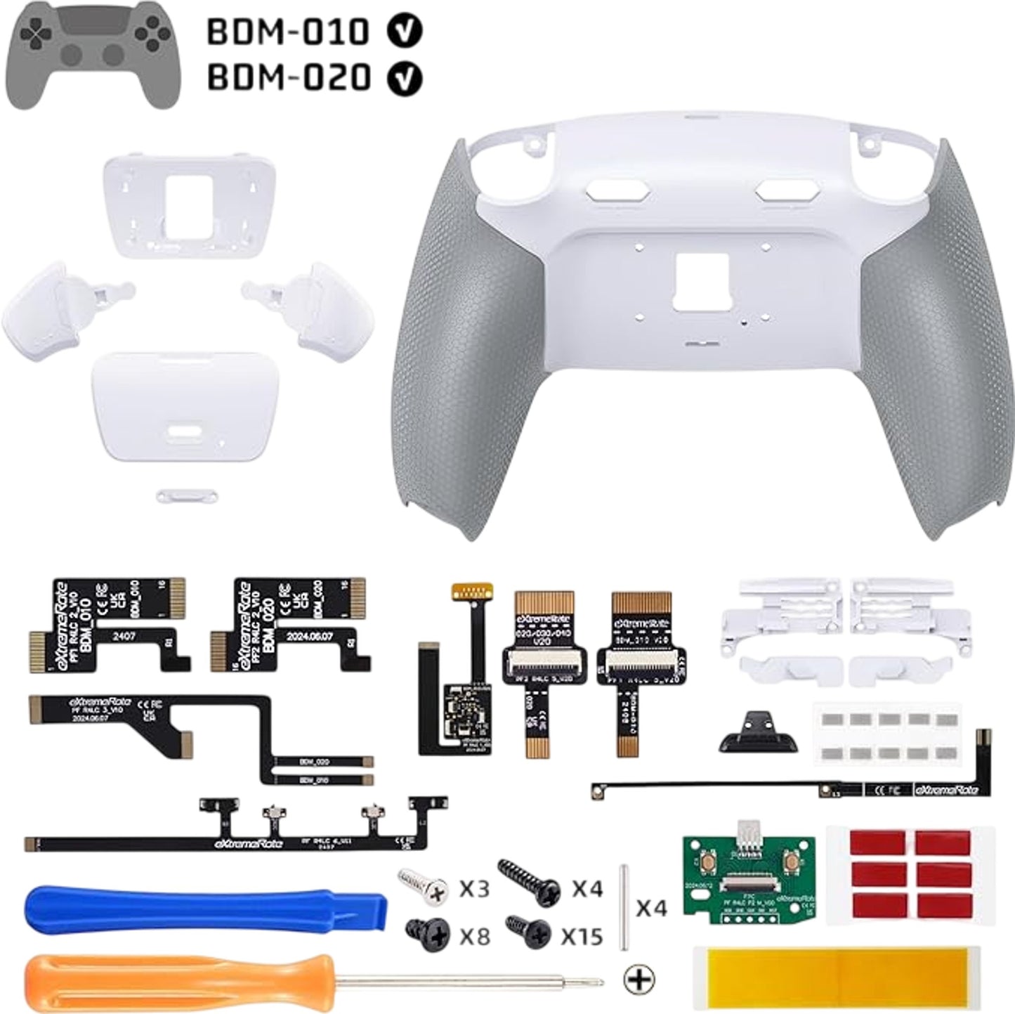 eXtremeRate RISE Plus MAX Back Paddles Kit with Clicky Trigger Stops White Grey